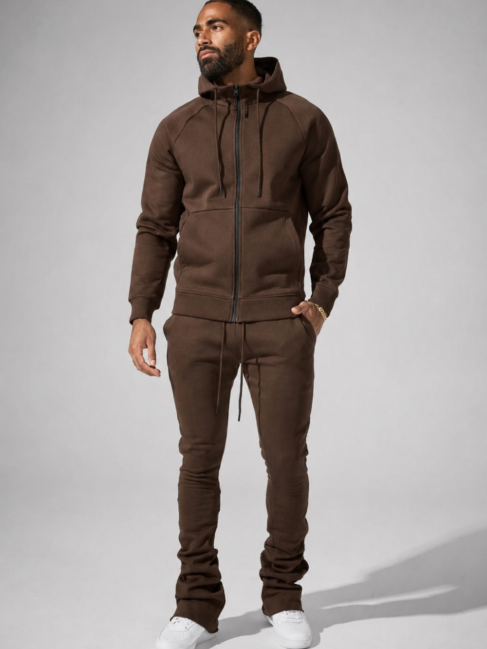Jordan Craig Brown Zip-Up Hoodie & Stacked Sweatpants